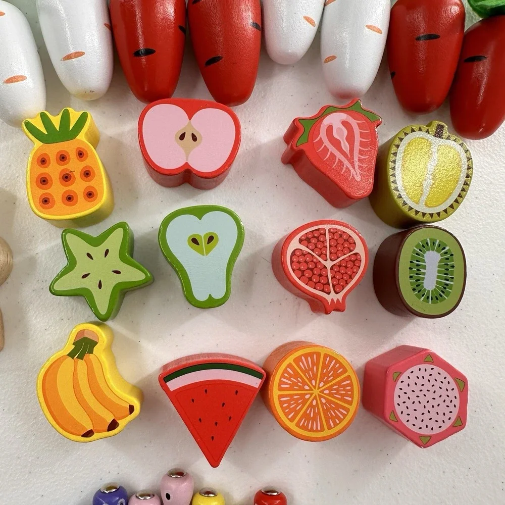 Montessori Educational Wood Food Pieces Rabbit Farm Shape Sorter Educational Toy
